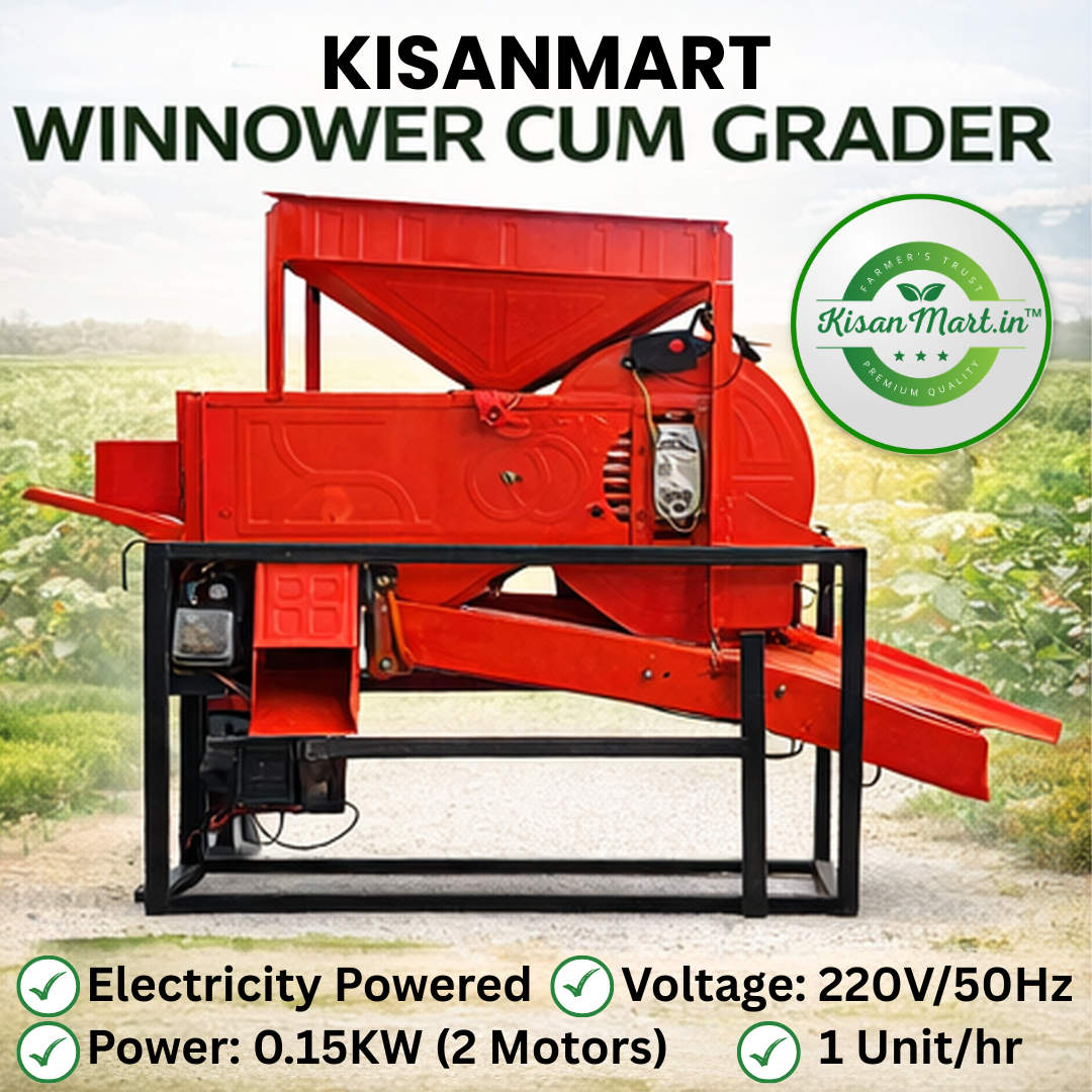 Kisanmart Winnower Cum Grader Machine | Electric Grain Cleaning & Grading Machine | 1000 Kg/Hour Capacity | 220V Operated